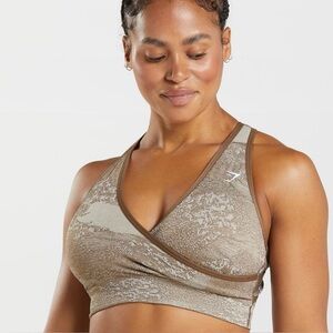 Gymshark Adapt Camo Seamless Sports Bra in Beige / Brown